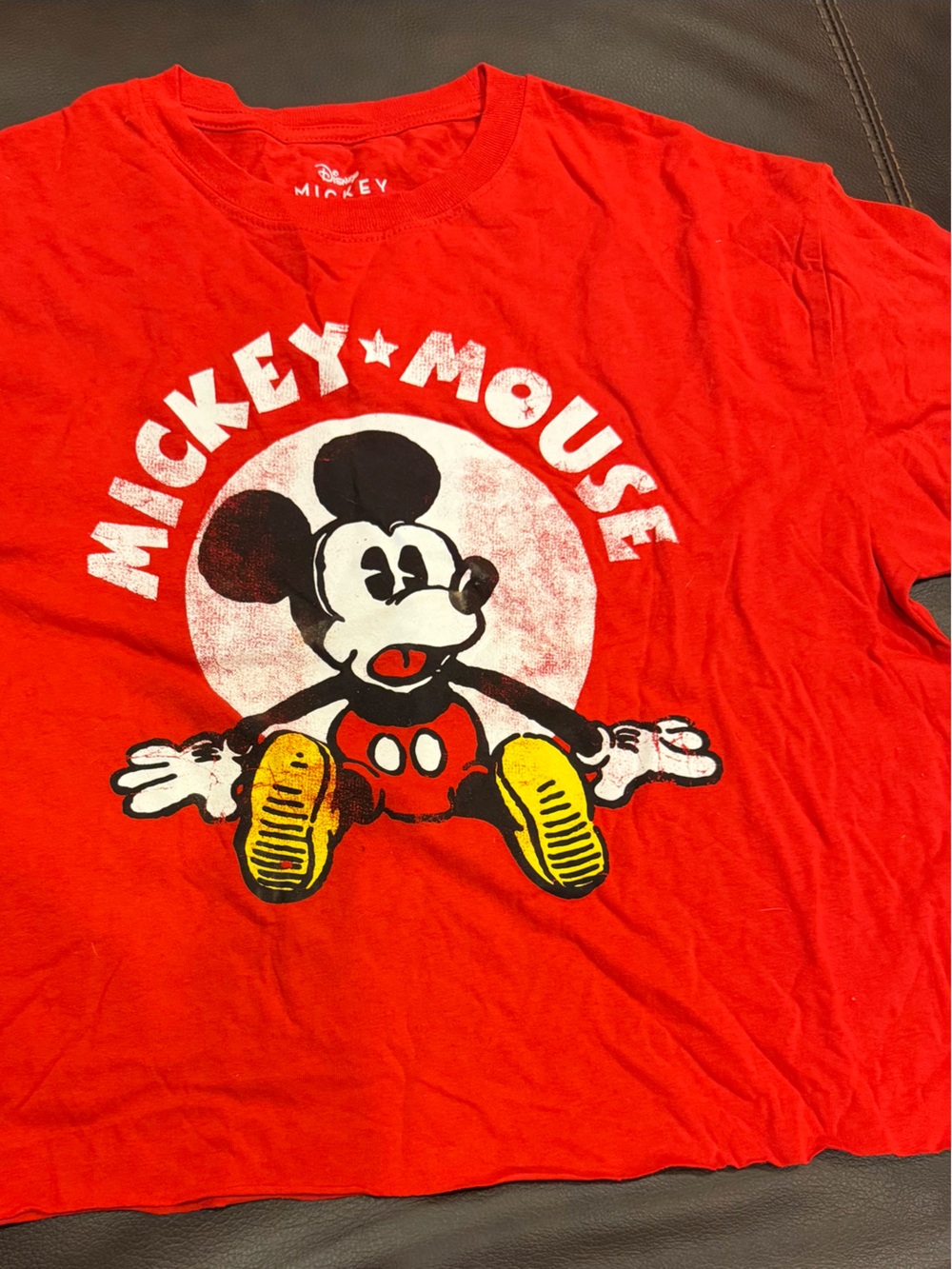 Disney Red Mickey Mouse Graphic Tee with Yellow Accents